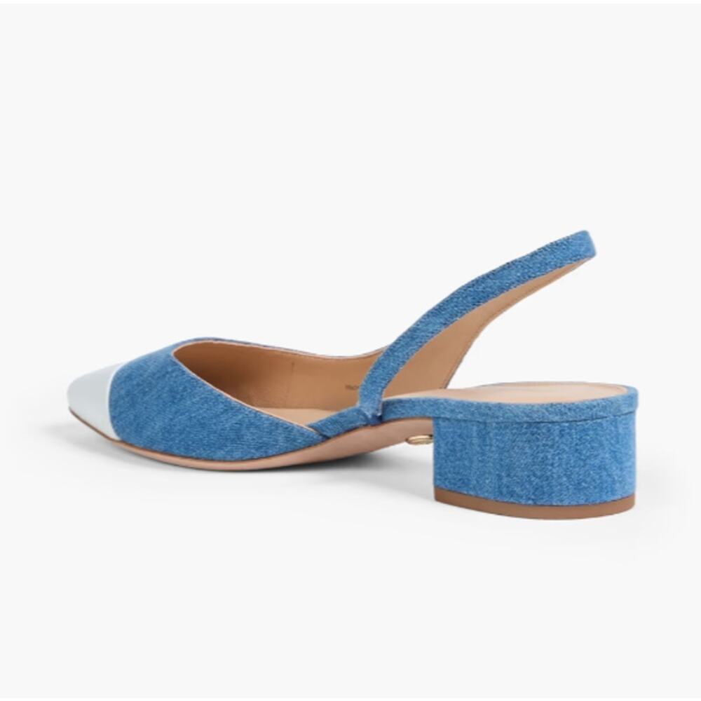 VERONICA BEARD Cecile leather-trimmed denim slingback flats Sandals 7 NIB 350 - Picture 8 of 15